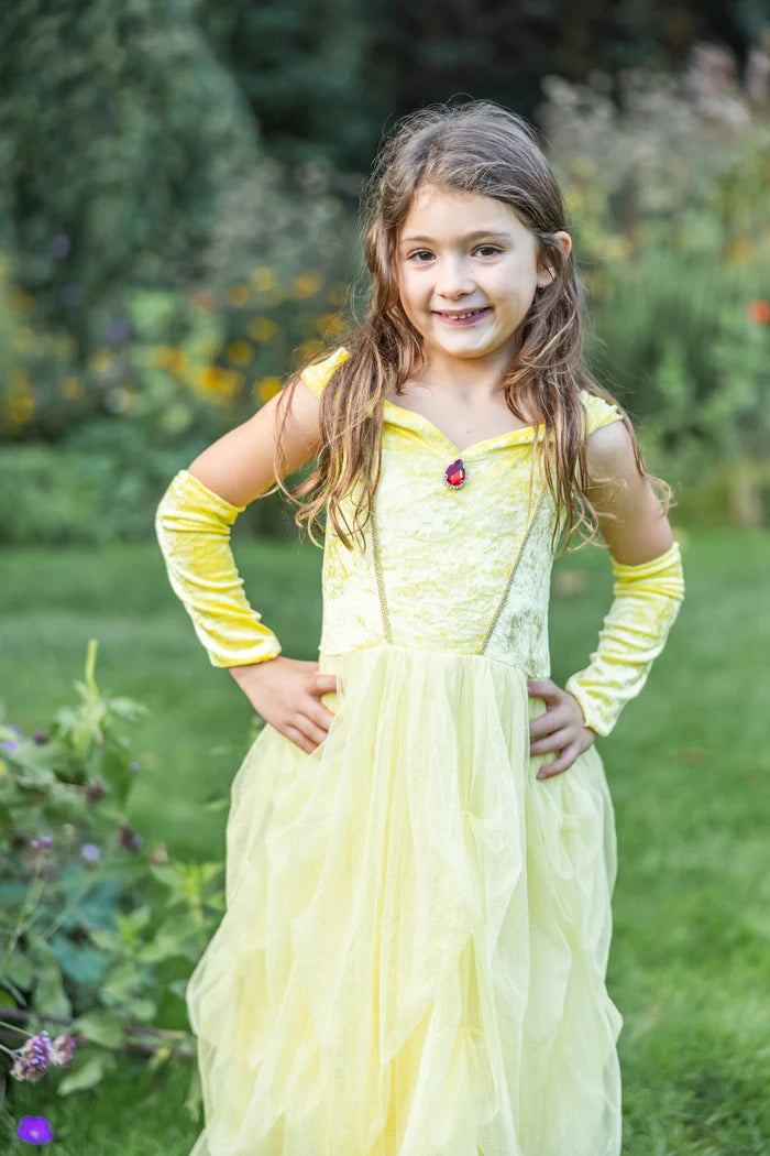 Velvety soft yellow pirincess gown with arm warmers
