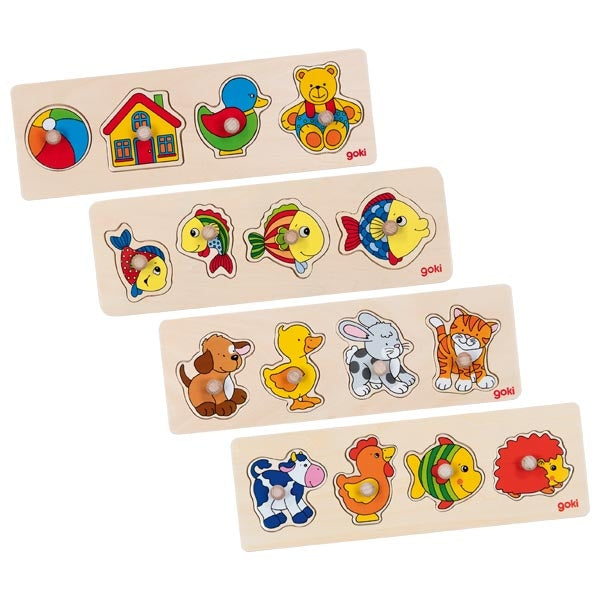 Goki noppenpuzzel koe, kip, vis en egel