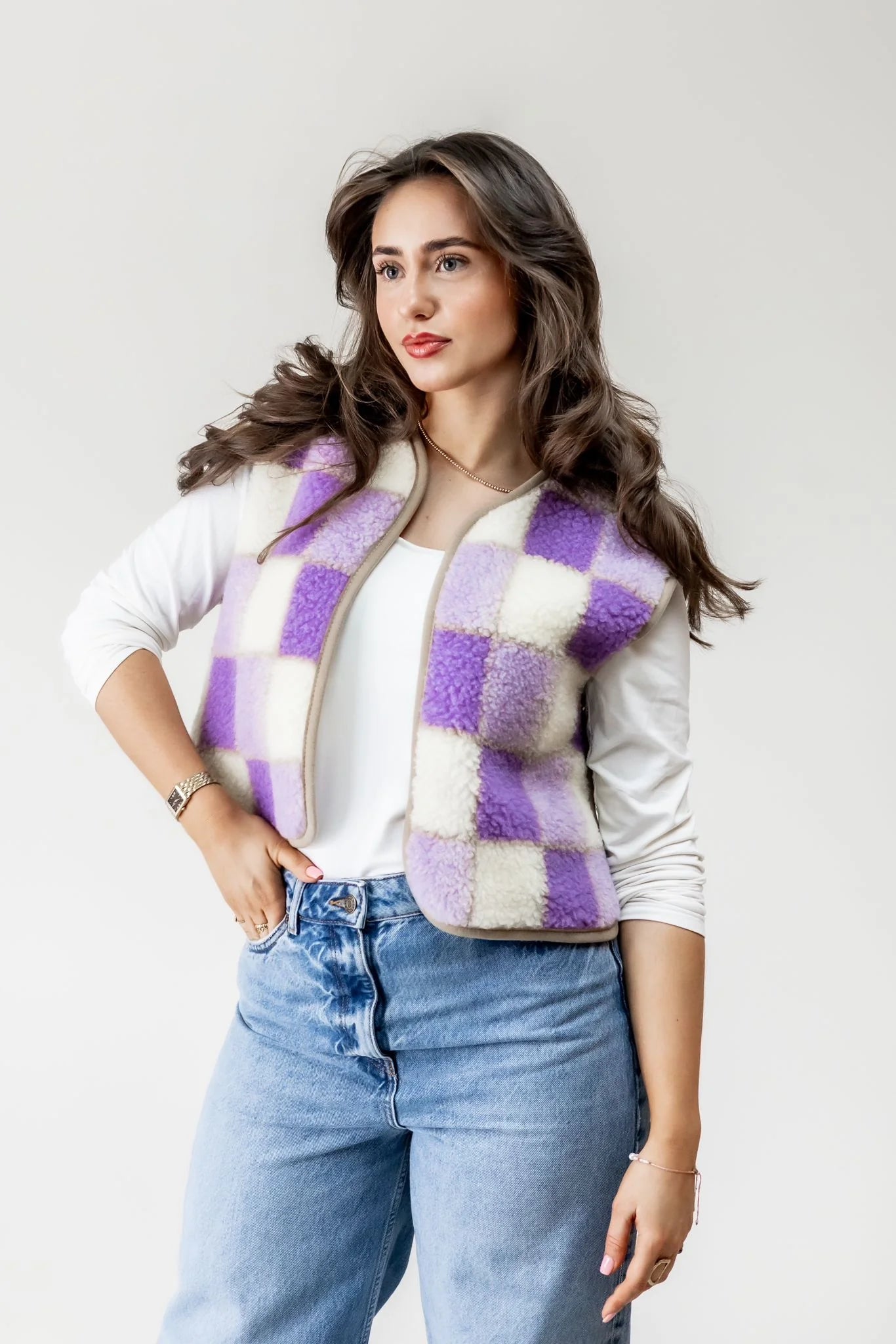 Alwero gilet camino lila checkered