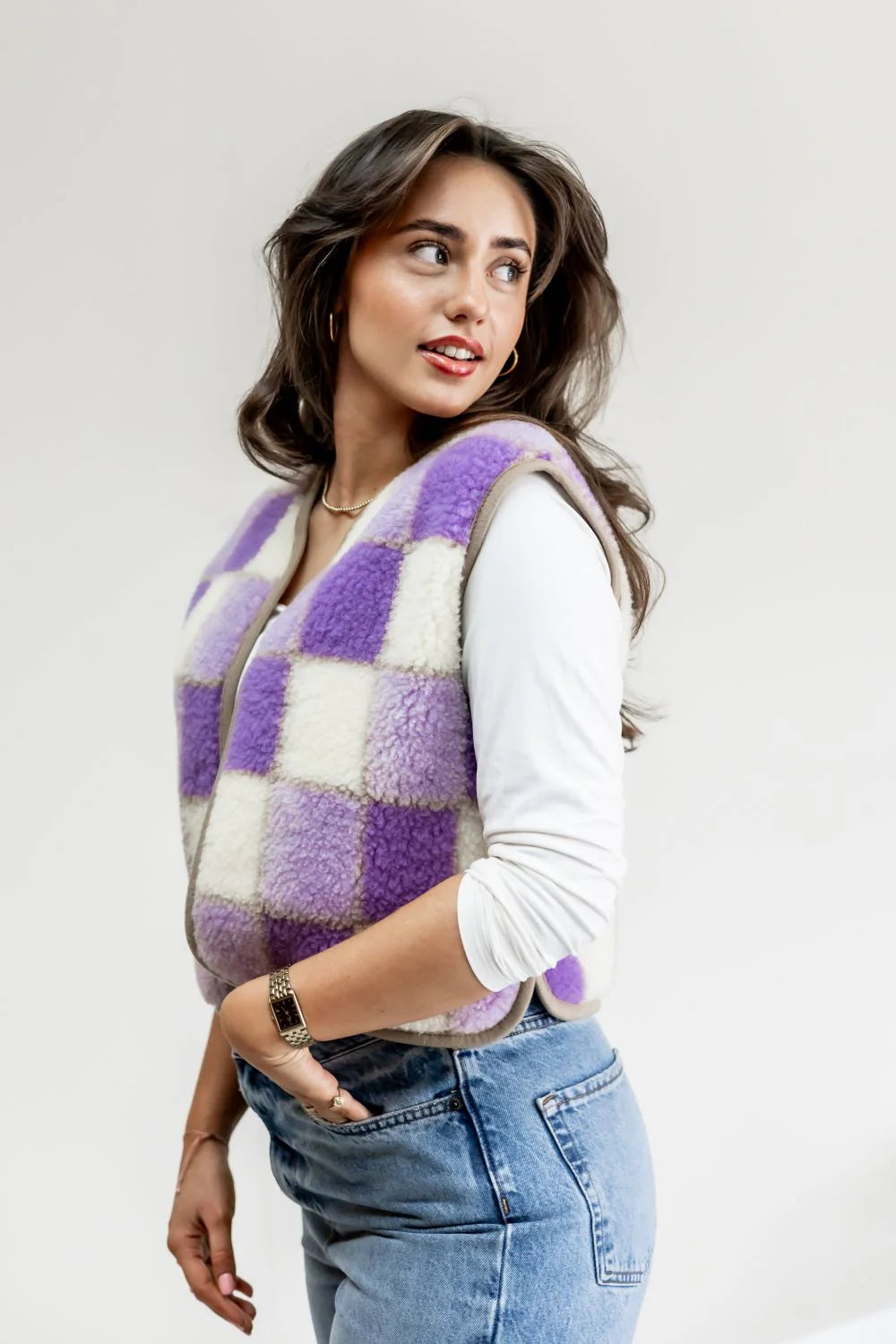 Alwero gilet camino lila checkered