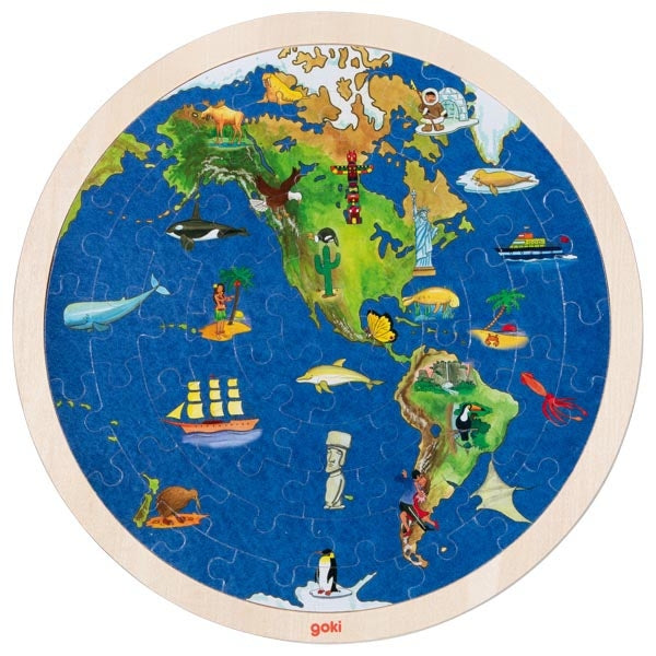 Goki dubbelzijdige ronde puzzel wereld