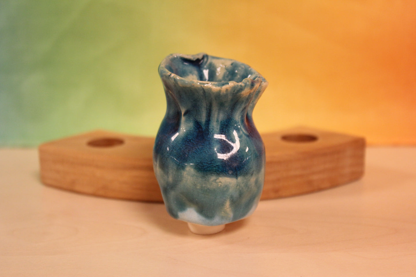 Keramiek steker vaasje blauw