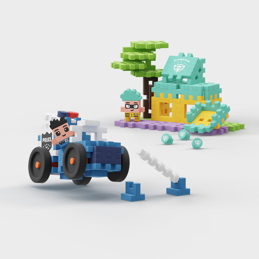 Marioinex mini waffle city: police car & jewelry store
