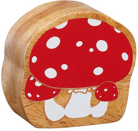 Houten figuur rood met witte paddenstoel