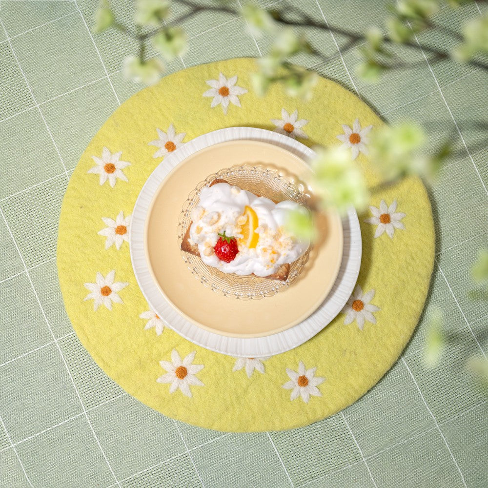 Onderzetter 35 cm margrietjes geel