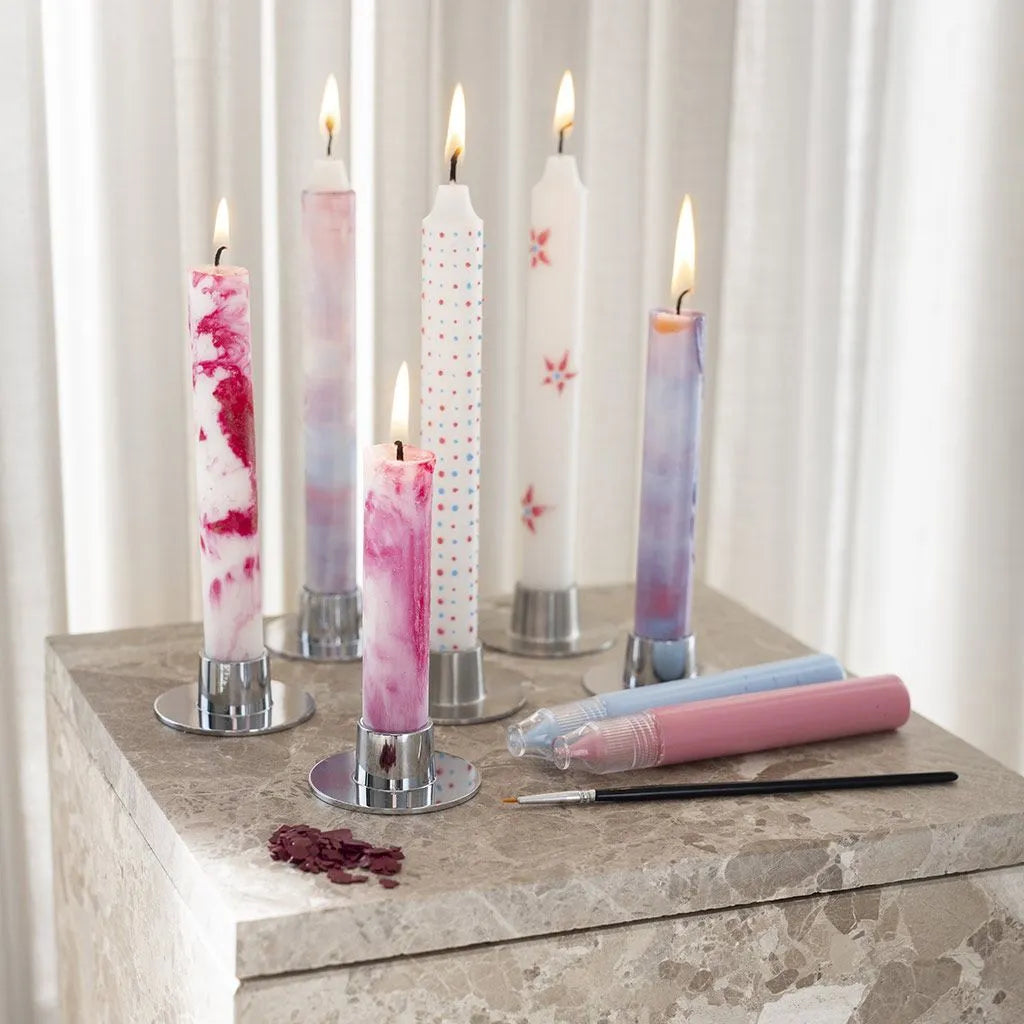 Kaarsenstiften paars, geel, roze, blauw