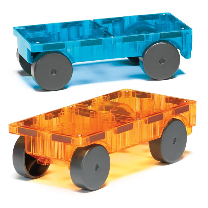 Magna-tiles cars 2 stuks uitbreidingsset blauw en geel