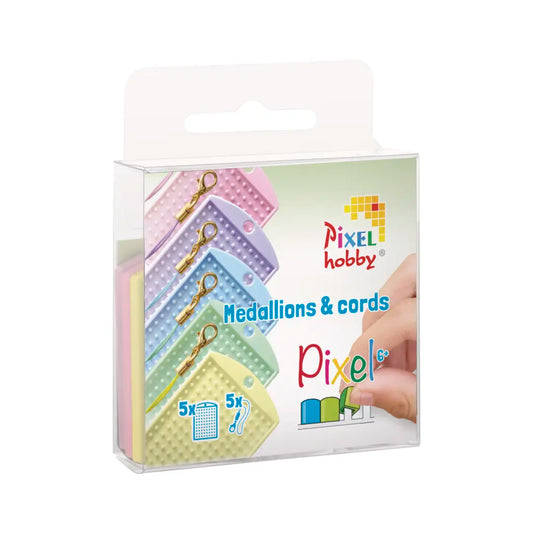 Pixelhobby set van 5 medallions & cords pastel