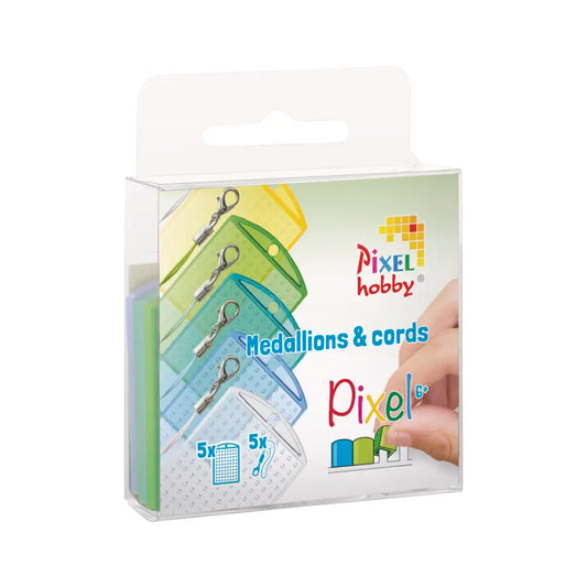 Pixelhobby set van 5 medallions & cords groen blauw transparant