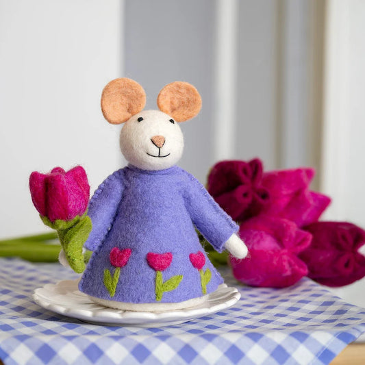 Decoratie muis met tulp fuchsia