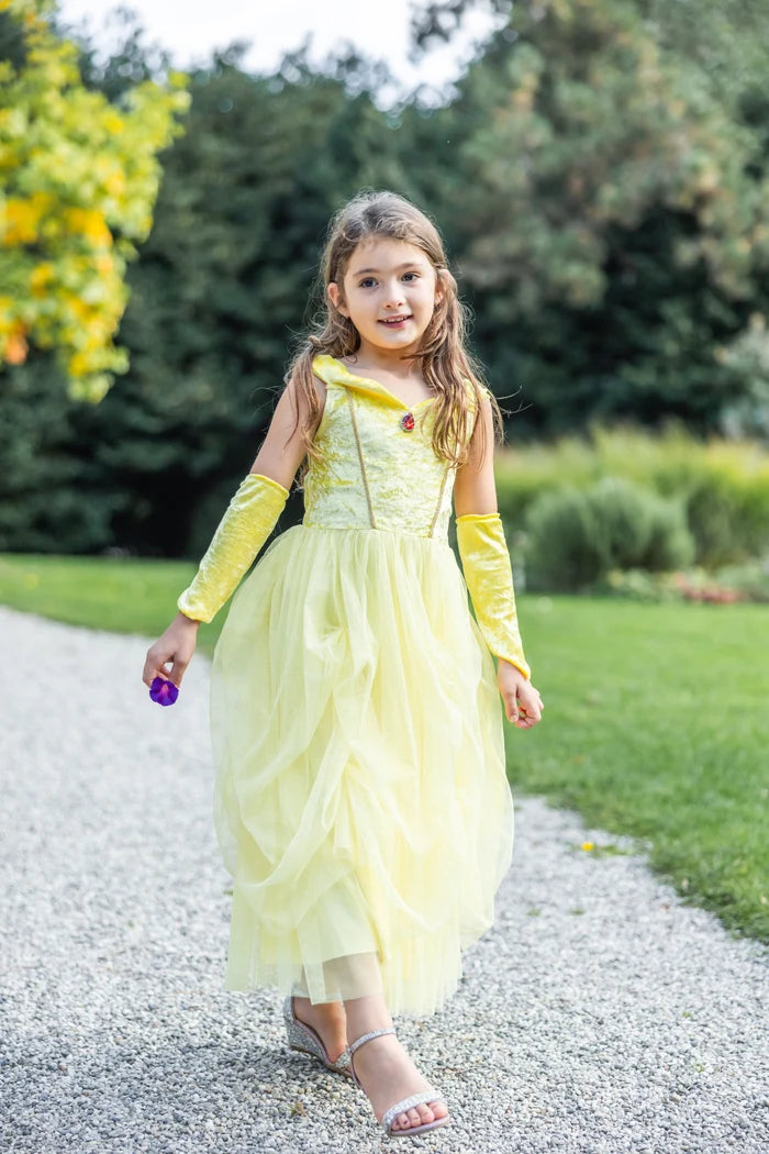 Velvety soft yellow pirincess gown with arm warmers