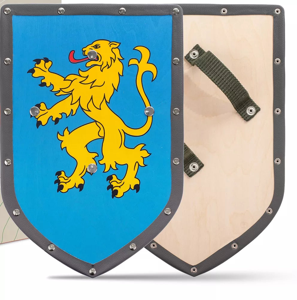 Houten schild blauw met leeuw