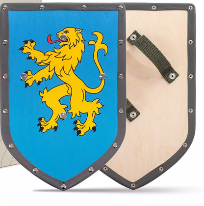 Houten schild blauw met leeuw