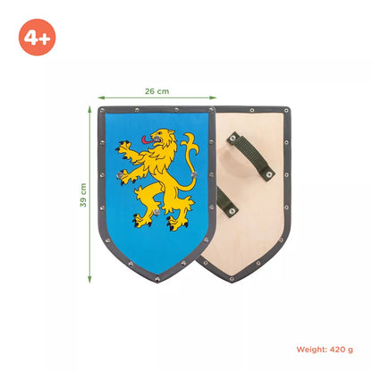 Houten schild blauw met leeuw