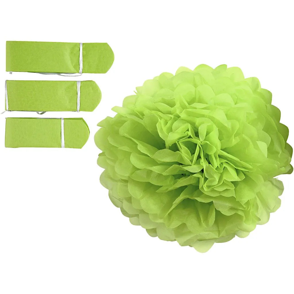 Pompon van papier 3 stuks lime groen