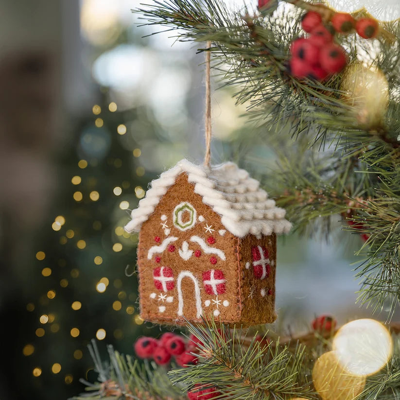 Hanger huisje English christmas bruin