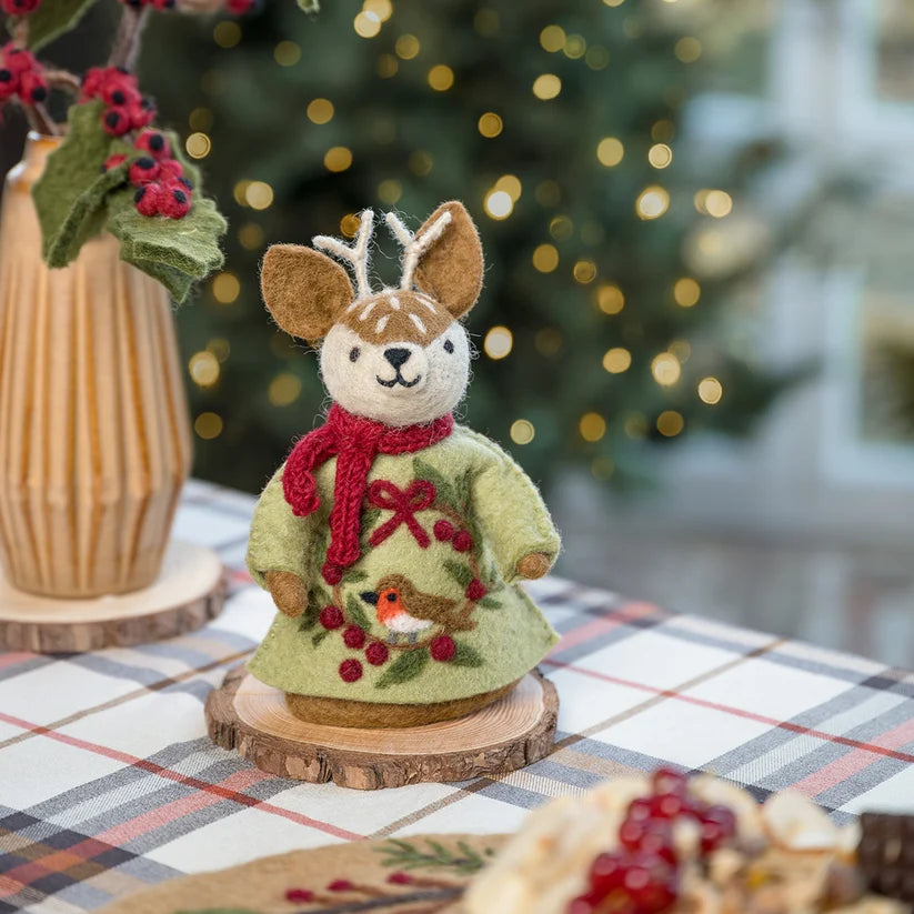 Decoratie hert English christmas roodborstje