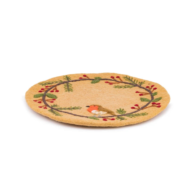 Onderzetter 35 cm roodborstje beige
