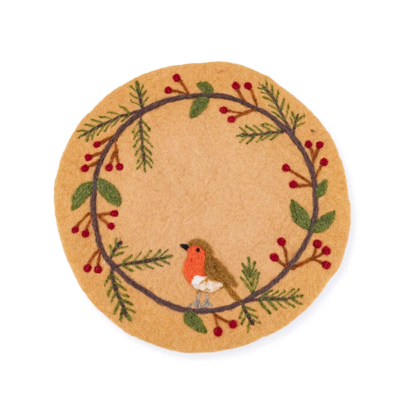 Onderzetter 35 cm roodborstje beige