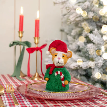 Decoratie kat kersttrui candystick