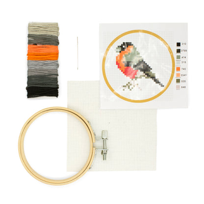 Mini cross stitch embroidery kit bird
