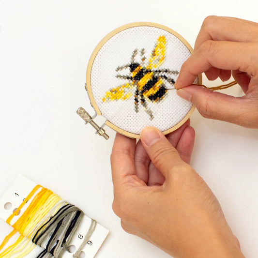 Mini cross stitch embroidery kit bee