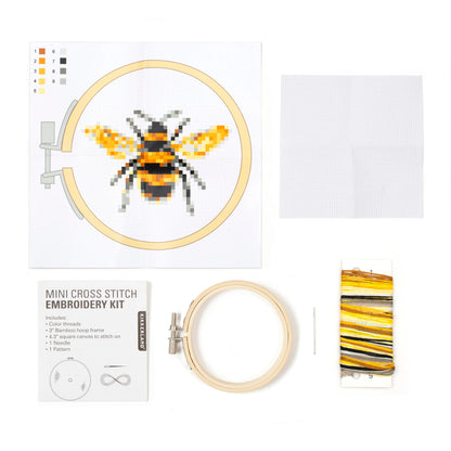 Mini cross stitch embroidery kit bee