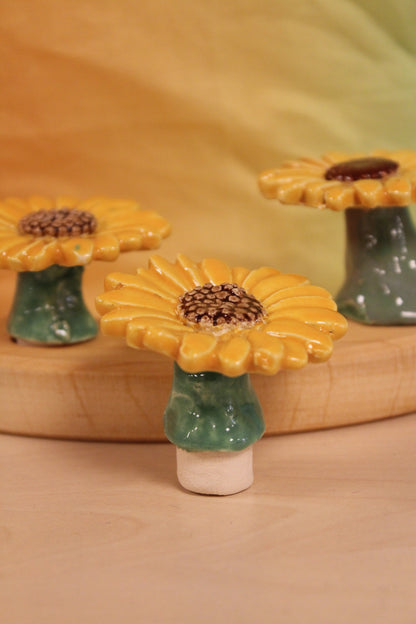Keramiek steker zonnebloem hoog