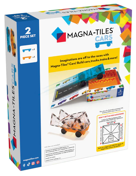 Magna-tiles cars 2 stuks uitbreidingsset blauw en geel