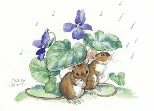 Molly Brett - Two mice shelter from the rain
