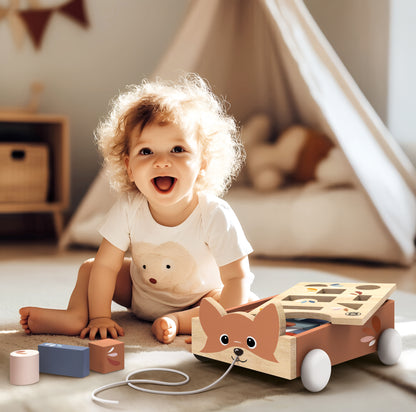 Blokkenkar met vormenstoof vos