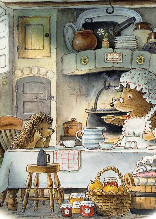 Wenskaart met envelop hedgehog kitchen
