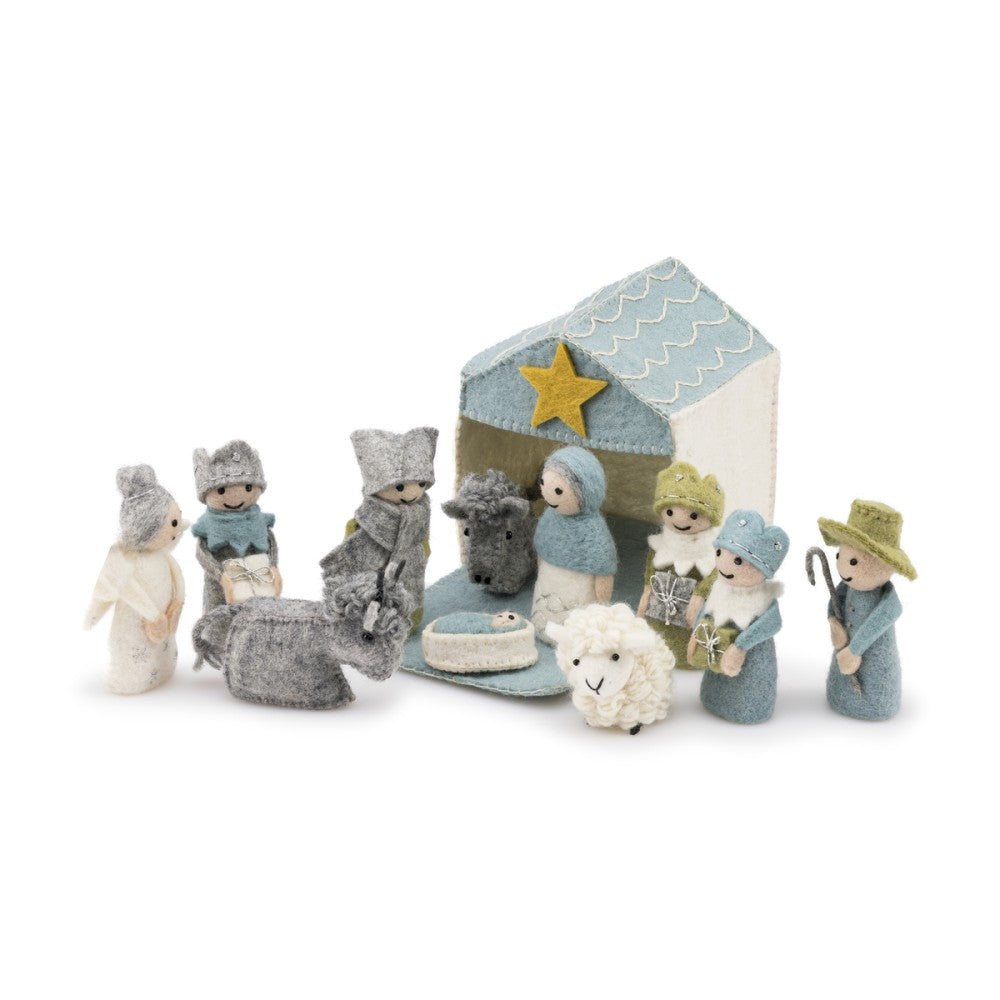 Kerststal ijsblauw-wit