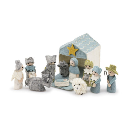 Kerststal ijsblauw-wit