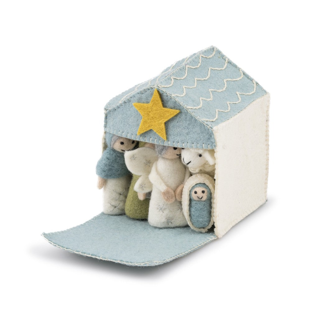 Kerststal ijsblauw-wit