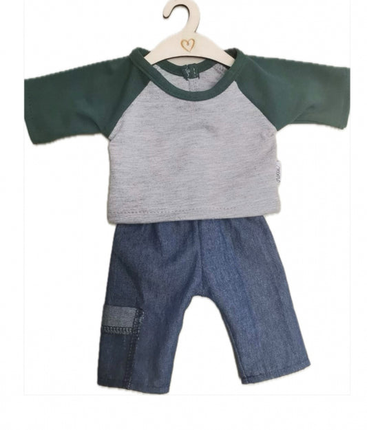 Kledingset jeans met zak en shirt groen