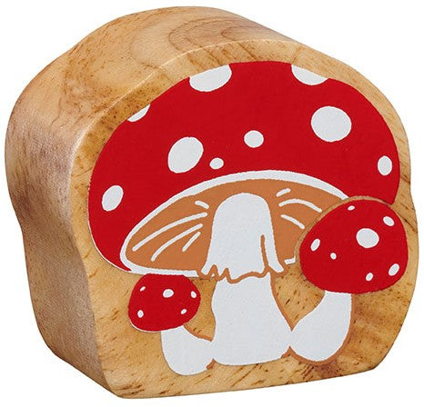 Houten figuur rood met witte paddenstoel