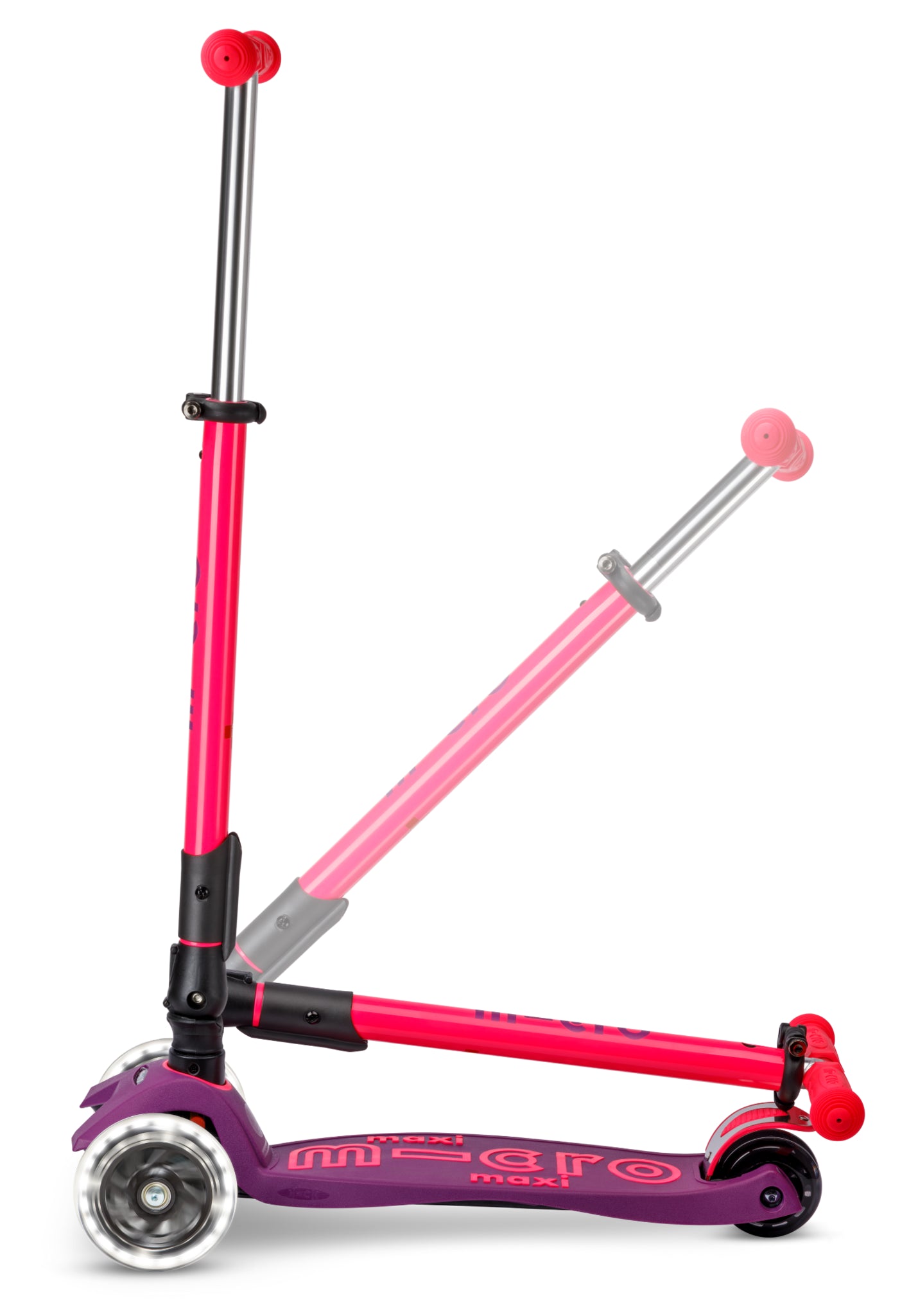 Maxi micro step deluxe inklapbaar led 3-wiel paars roze neon