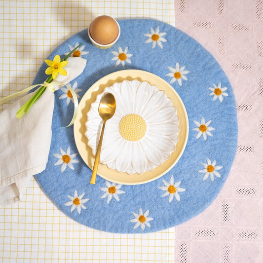 Onderzetter 35 cm margrietjes blauw