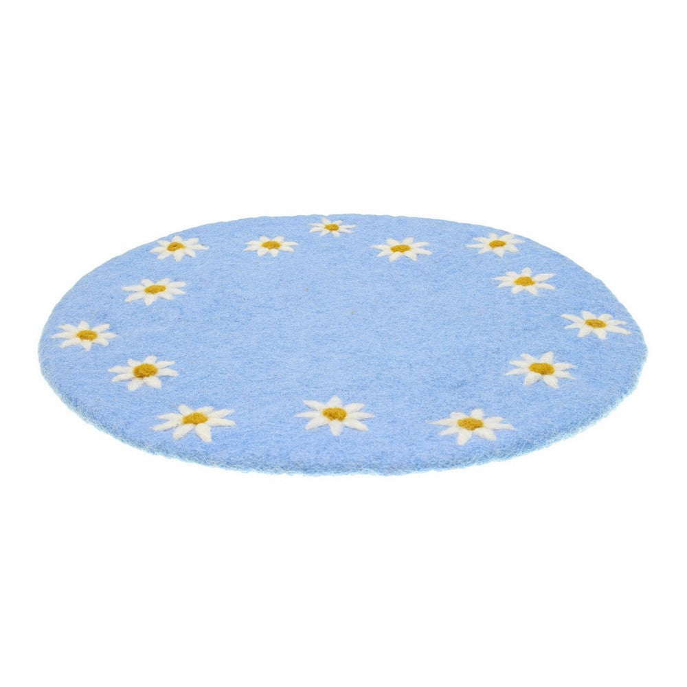 Onderzetter 35 cm margrietjes blauw
