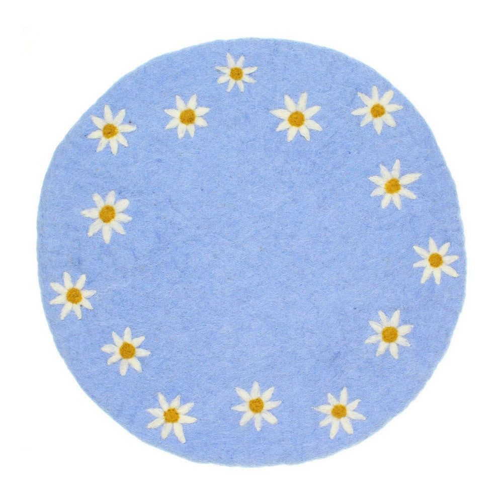 Onderzetter 35 cm margrietjes blauw