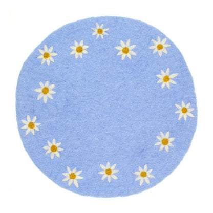 Onderzetter 35 cm margrietjes blauw