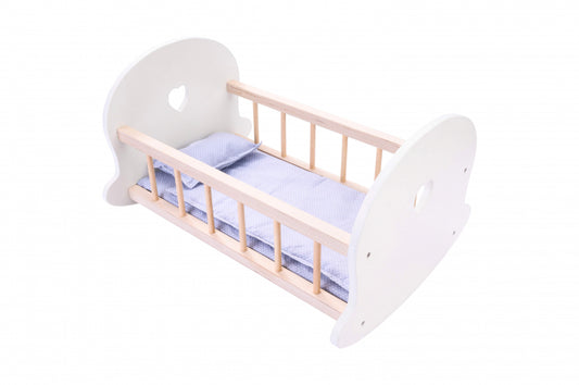 Poppen schommelbed grijs/wit