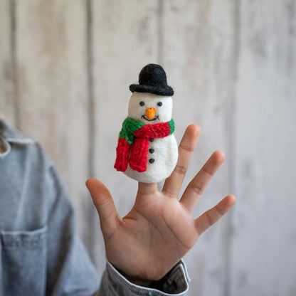 Vingerpopje sneeuwpop rood groen