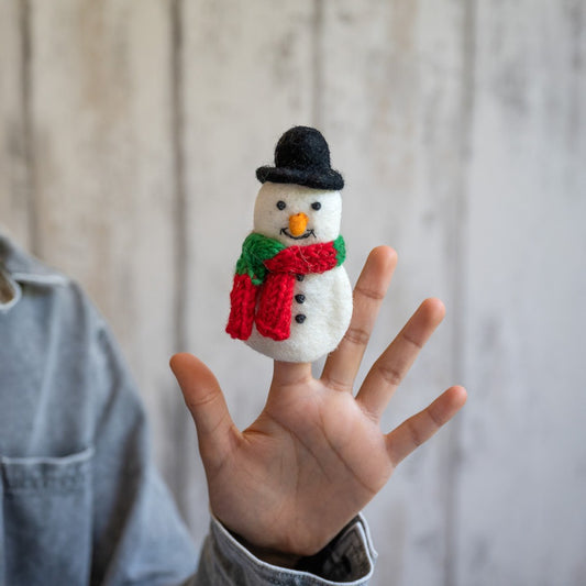 Vingerpopje sneeuwpop rood groen