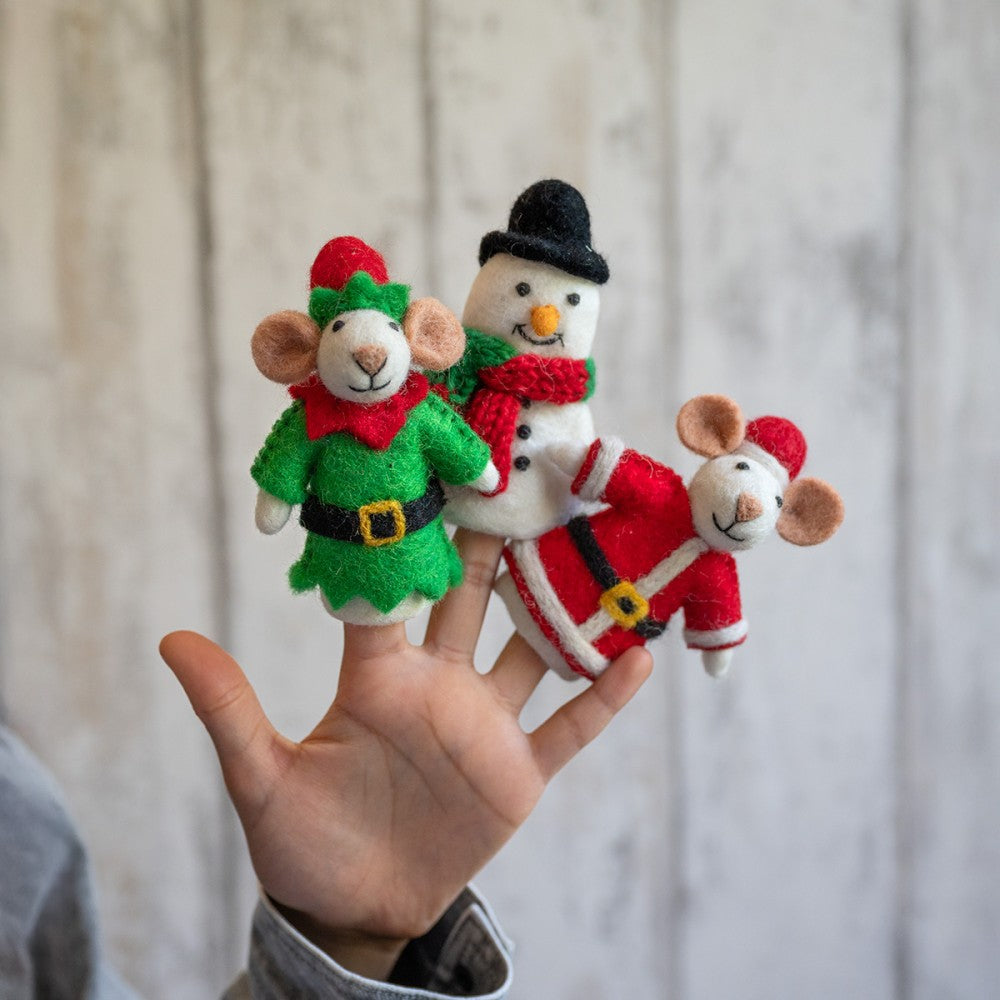 Vingerpopje sneeuwpop rood groen