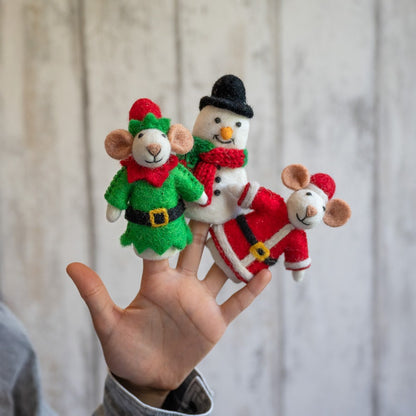 Vingerpopje sneeuwpop rood groen