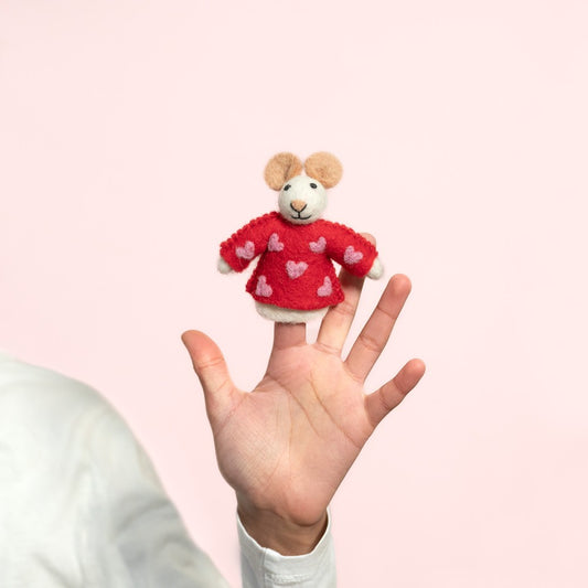 Vingerpopje muis sweetheart rood